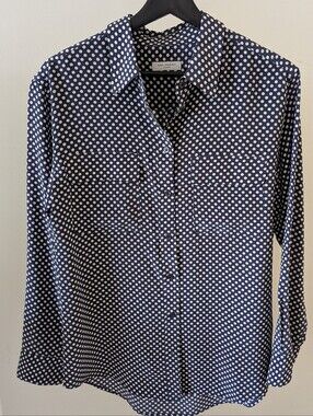 Equipment Navy Polka Dot Silk Shirt